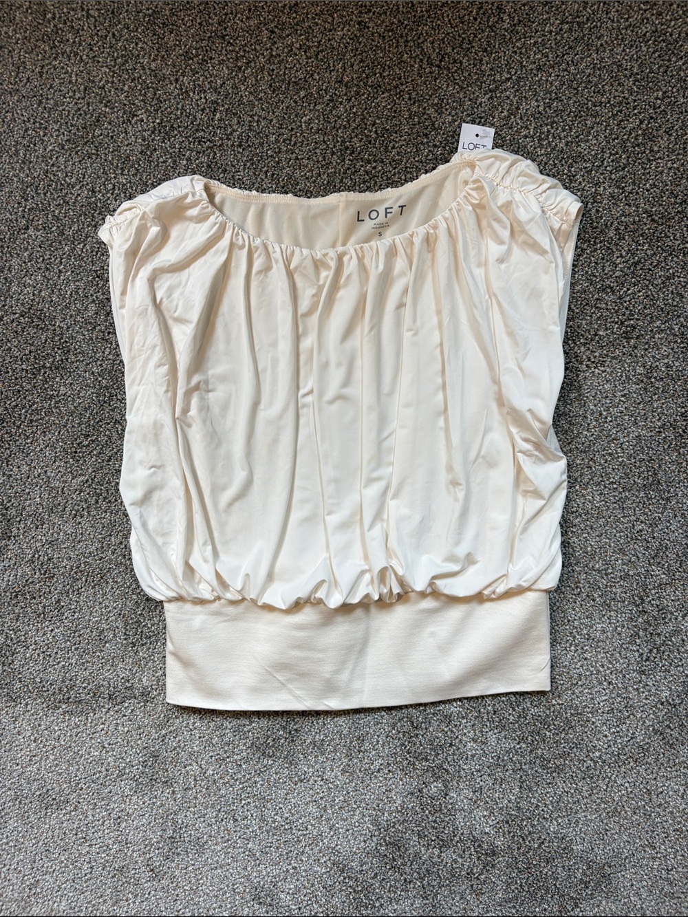 LOFT Cream Gathered Neck Blouson Top